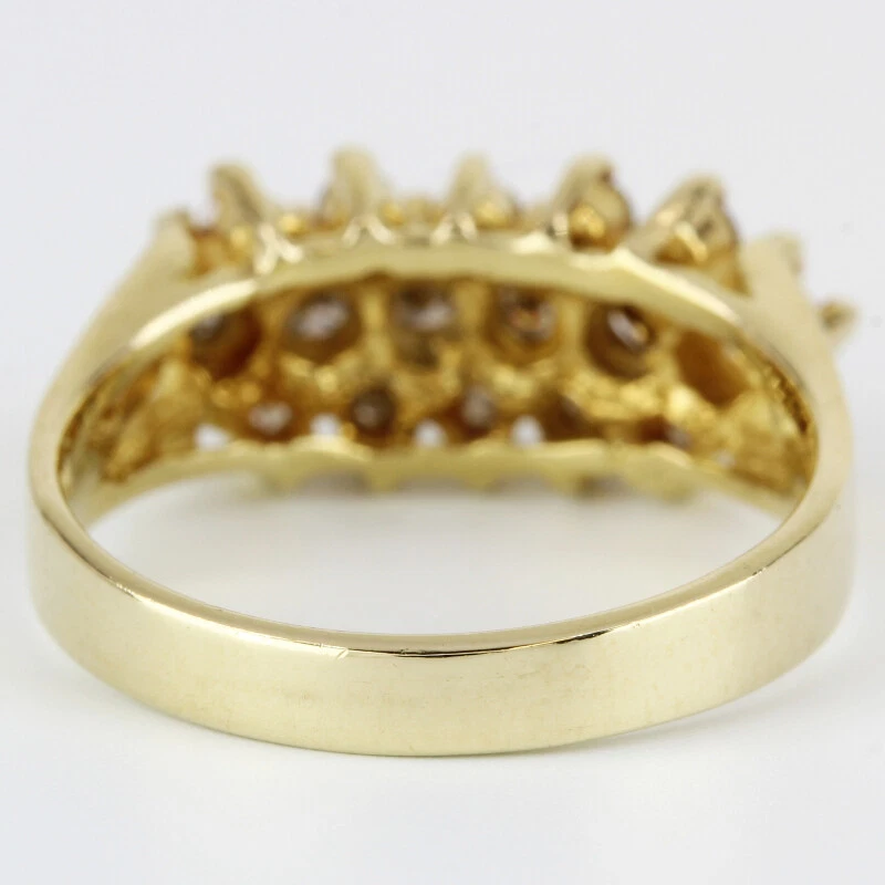 14K Yellow Gold Vintage 3-Row Diamond Ring Band - Image 6