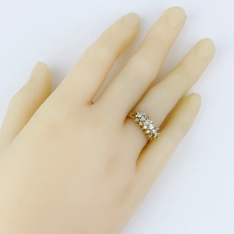 14K Yellow Gold Vintage 3-Row Diamond Ring Band - Image 8