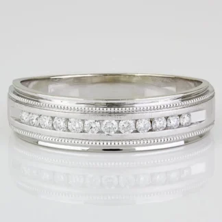 Men's 14k White Gold Milgrain Diamond Anniversary Ring / Wedding Band