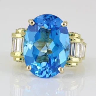 Vintage 18k Yellow Gold Swiss Blue Topaz Diamond Anniversary Band Wedding Ring