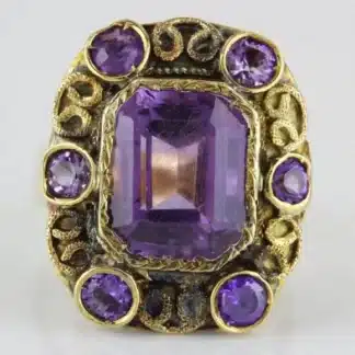 Antique Victorian 18K Yellow Gold Amethyst Anniversary / Birthstone / Cocktail Ring (c.1890)