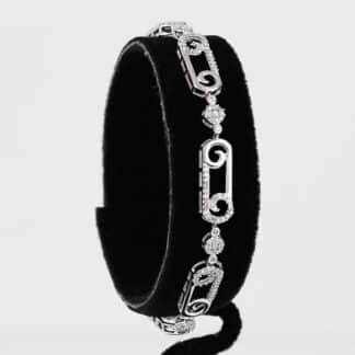 10K White Gold Pavé Diamond Swirl Link Bracelet 7" Fine Jewelry Anniversary Gift