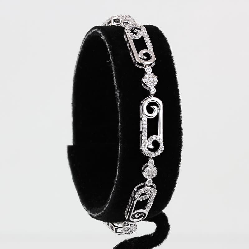 10K White Gold Pavé Diamond Swirl Link Bracelet 7" Fine Jewelry Anniversary Gift