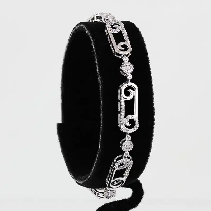 10K White Gold Pavé Diamond Swirl Link Bracelet 7" Fine Jewelry Anniversary Gift