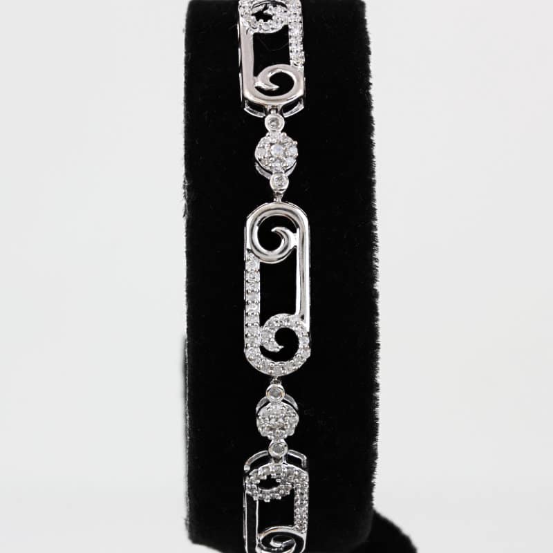 10K White Gold Pavé Diamond Swirl Link Bracelet 7" Fine Jewelry Anniversary Gift - Image 2