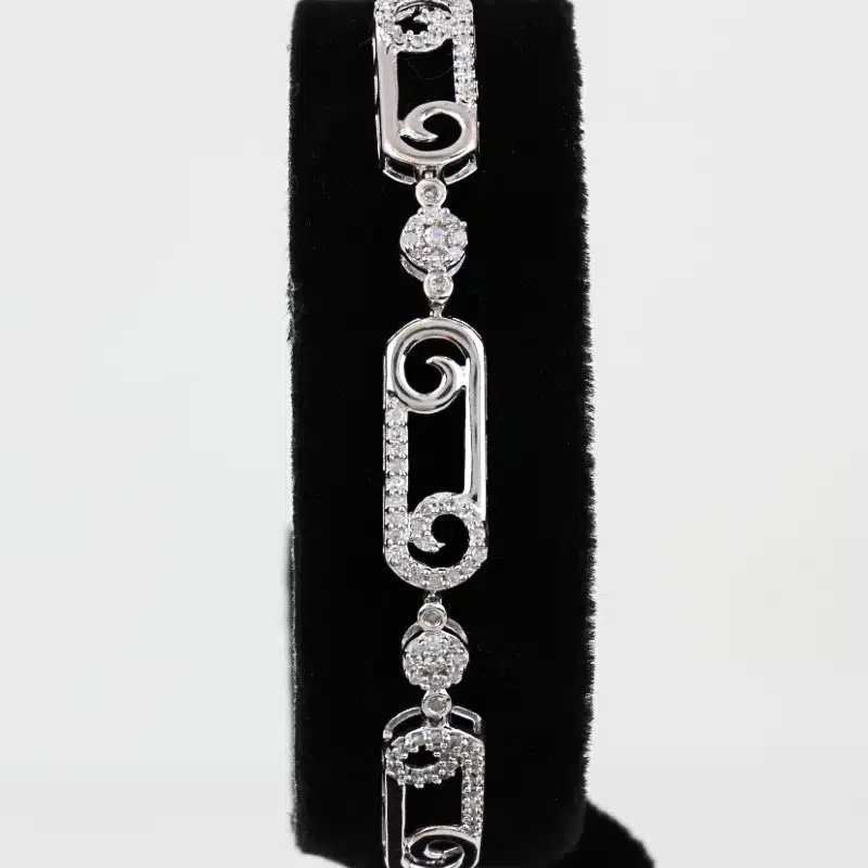 10K White Gold Pavé Diamond Swirl Link Bracelet 7" Fine Jewelry Anniversary Gift - Image 2