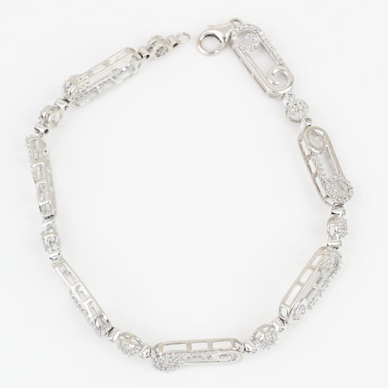 10K White Gold Pavé Diamond Swirl Link Bracelet 7" Fine Jewelry Anniversary Gift - Image 4