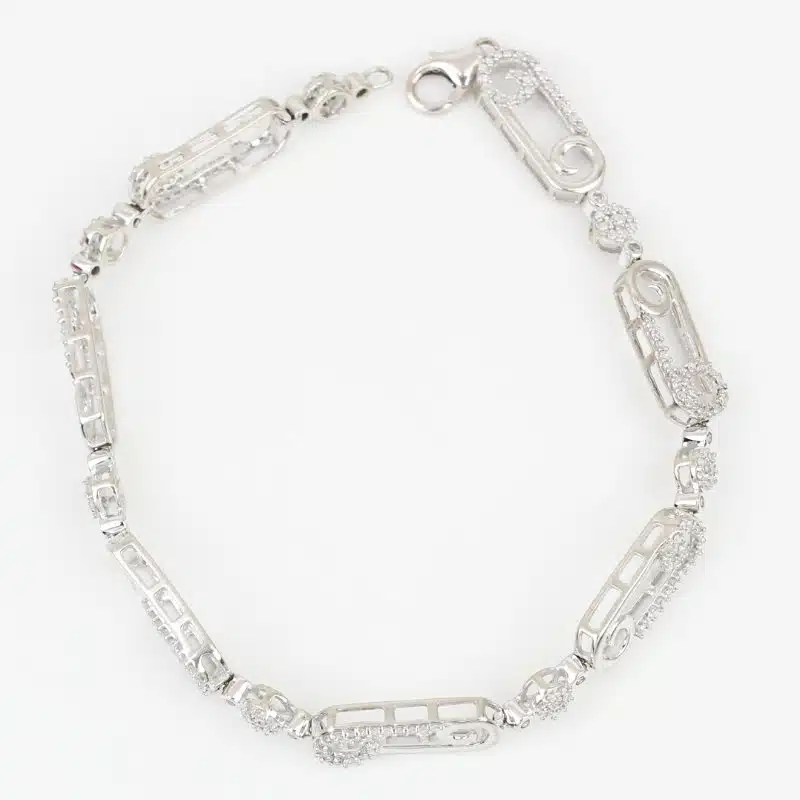 10K White Gold Pavé Diamond Swirl Link Bracelet 7" Fine Jewelry Anniversary Gift - Image 4