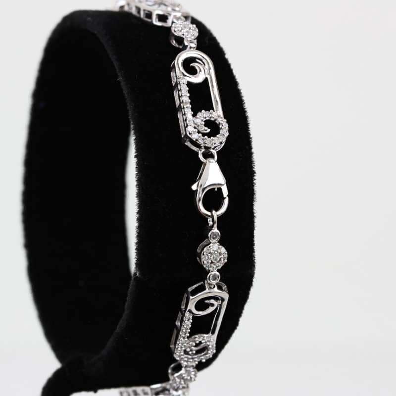 10K White Gold Pavé Diamond Swirl Link Bracelet 7" Fine Jewelry Anniversary Gift - Image 3
