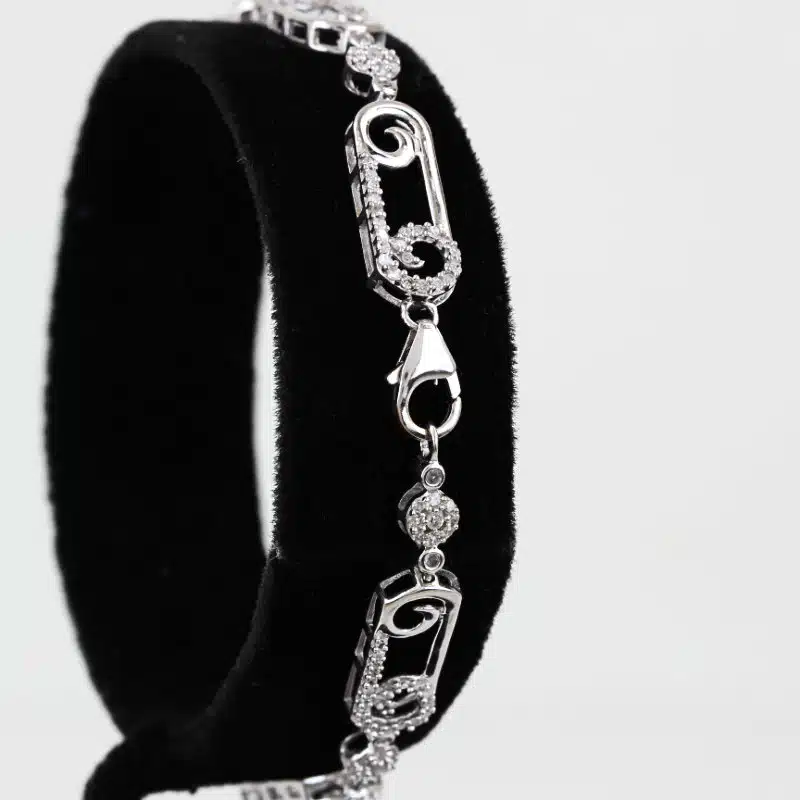 10K White Gold Pavé Diamond Swirl Link Bracelet 7" Fine Jewelry Anniversary Gift - Image 3