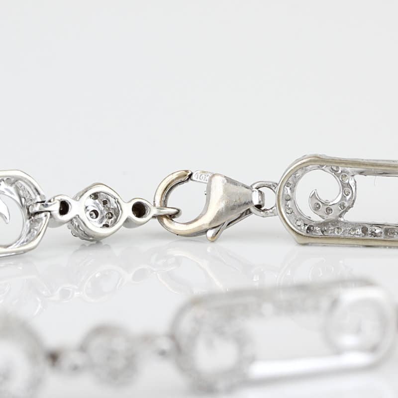 10K White Gold Pavé Diamond Swirl Link Bracelet 7" Fine Jewelry Anniversary Gift - Image 5