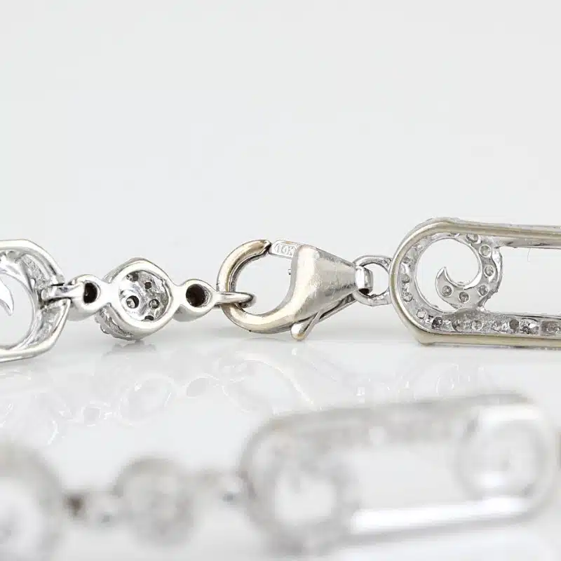 10K White Gold Pavé Diamond Swirl Link Bracelet 7" Fine Jewelry Anniversary Gift - Image 5