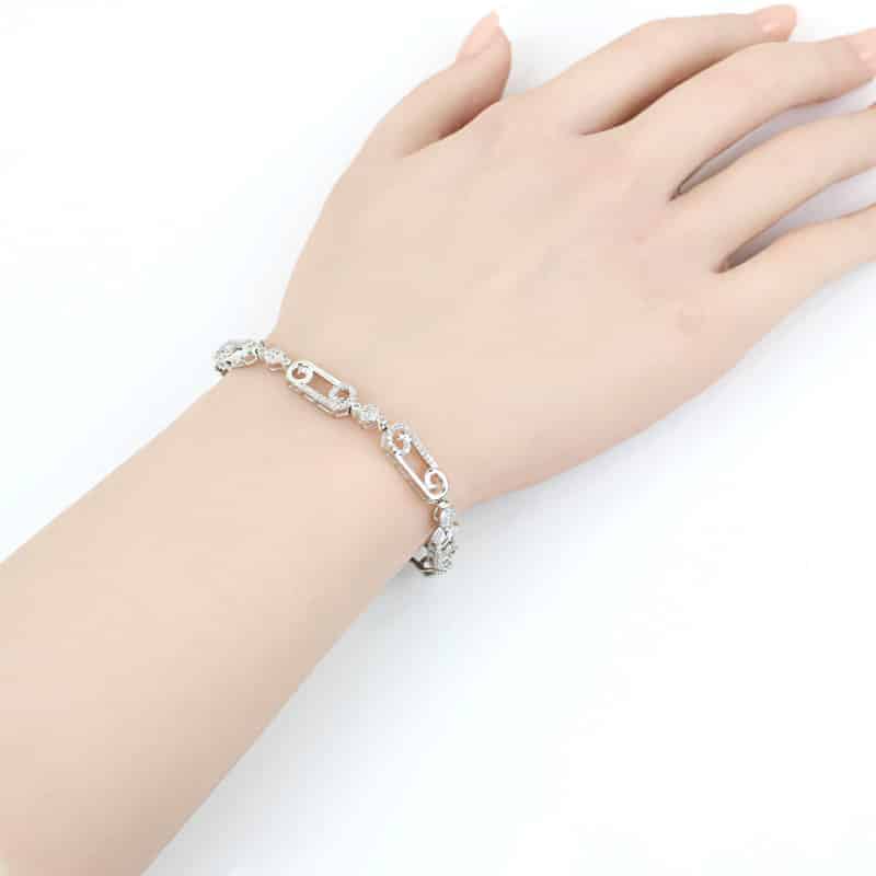 10K White Gold Pavé Diamond Swirl Link Bracelet 7" Fine Jewelry Anniversary Gift - Image 8