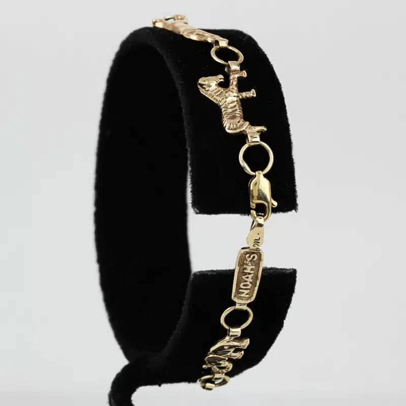 Vintage 10K Gold Noah’s Ark Animal Bracelet Tiger Giraffe Lion Elephant Zebra - Image 2