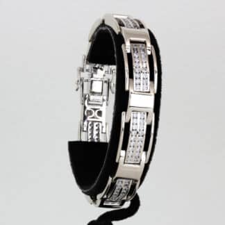 14K White Gold Men's Heavy 5 Carat Diamond Architectural Link Bracelet
