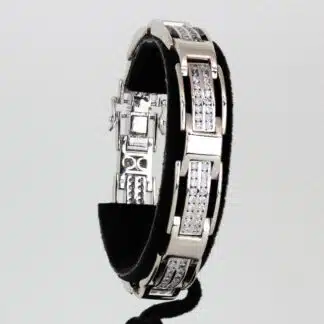 14K White Gold Men's Heavy 5 Carat Diamond Architectural Link Bracelet