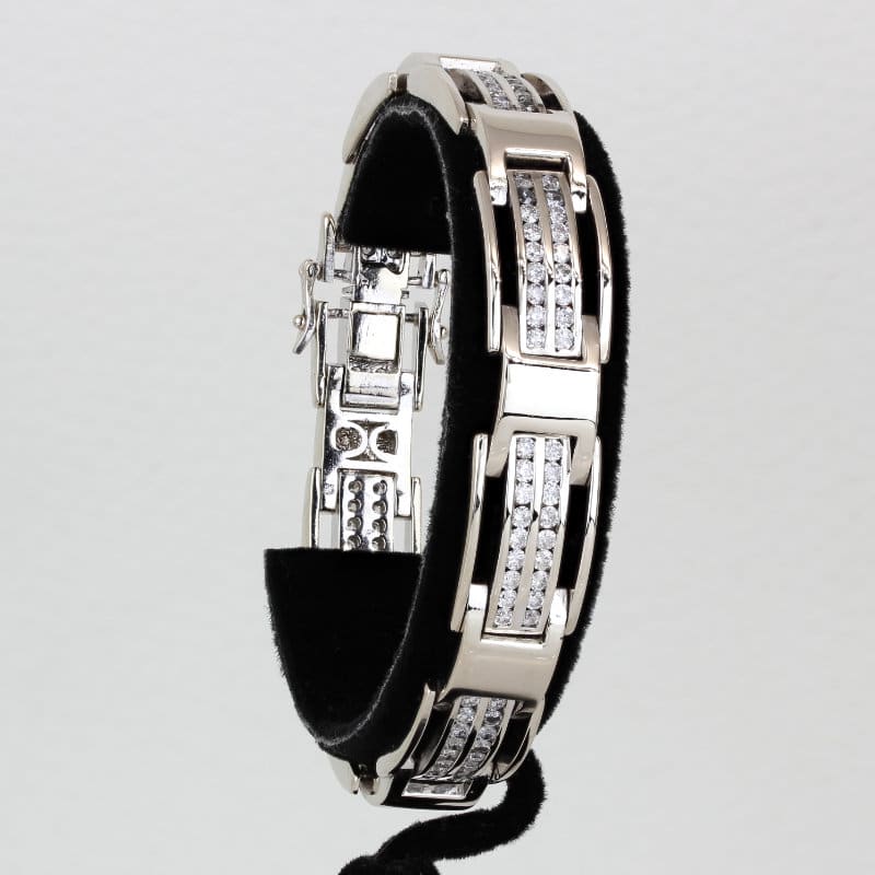 14K White Gold Men's Heavy 5 Carat Diamond Architectural Link Bracelet