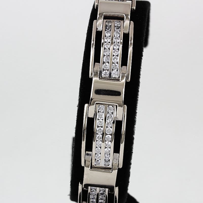 14K White Gold Men's Heavy 5 Carat Diamond Architectural Link Bracelet - Image 2