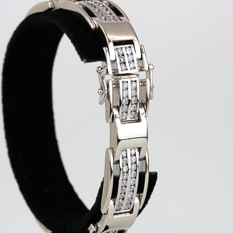 14K White Gold Men's Heavy 5 Carat Diamond Architectural Link Bracelet - Image 3