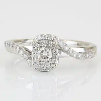 14K White Gold Diamond Halo Cluster Bridal Engagement Anniversary Cocktail Ring