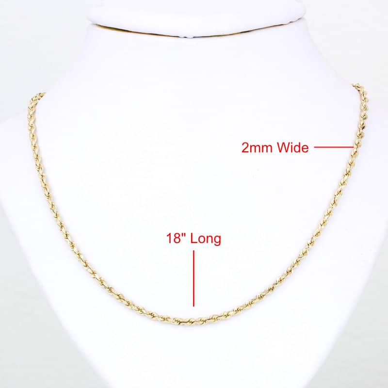 14k Gold Rope Chain Necklace 18 Inch 2mm Men's Women's Real Classic Gift Jewelry - Image 4