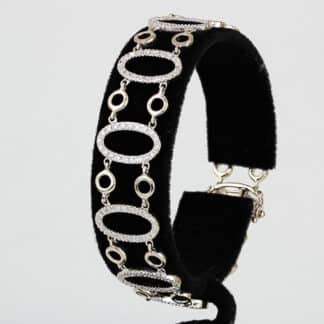 14K Two Tone Gold Diamond Oval Link Bracelet 7.25" Pavé Elegant Gift Anniversary