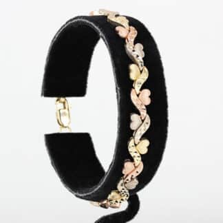 14K Tri Color Gold Hearts Bracelet Love Anniversary Gift Women's Bold Jewelry