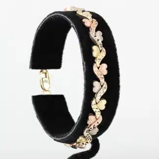 14K Tri Color Gold Hearts Bracelet Love Anniversary Gift Women's Bold Jewelry