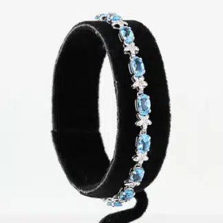 14K White Gold Oval Swiss Blue Topaz Diamond Tennis Bracelet Fine Jewelry Gift