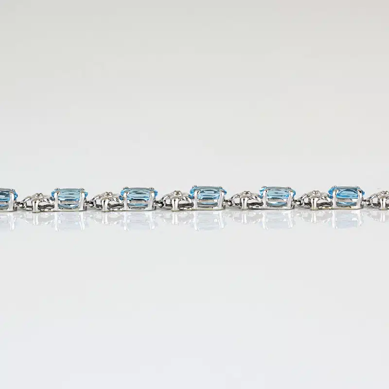 14K White Gold Oval Swiss Blue Topaz Diamond Tennis Bracelet Fine Jewelry Gift - Image 6