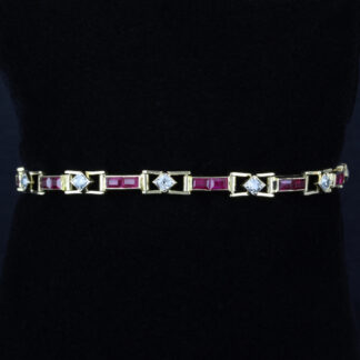 18K Yellow Gold Vintage Diamond & Garnet Anniversary Bracelet – 6.5”