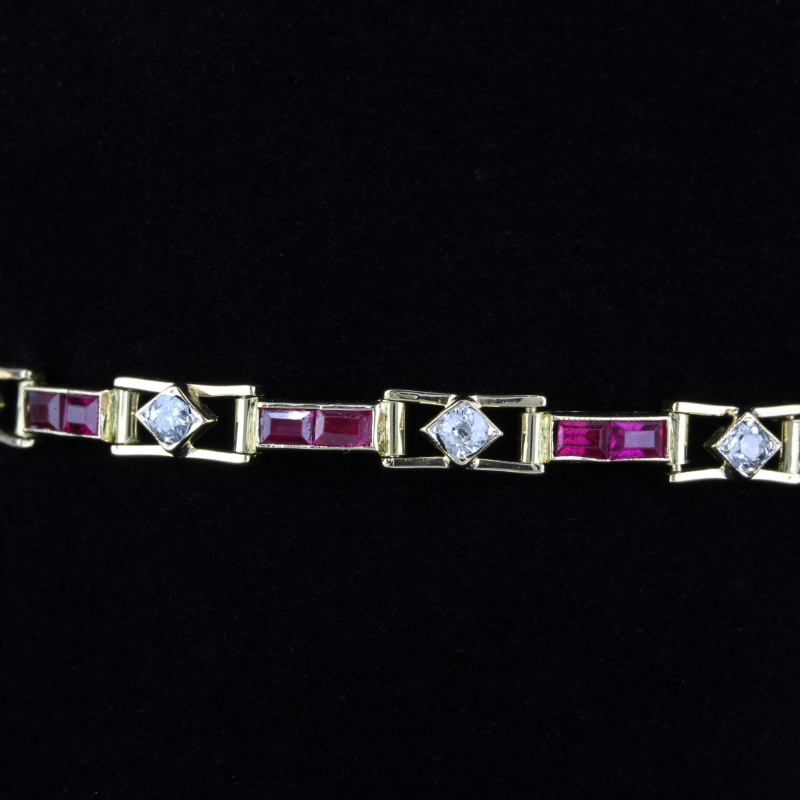 18K Yellow Gold Vintage Diamond & Garnet Anniversary Bracelet – 6.5” - Image 6