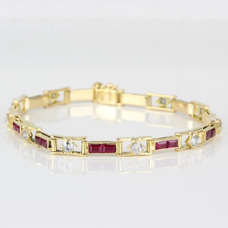 18K Yellow Gold Vintage Diamond & Garnet Anniversary Bracelet – 6.5” - Image 5