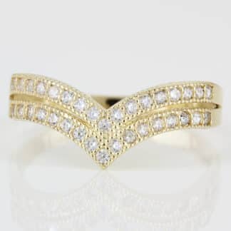10K Yellow Gold CZ Cubic Zirconia Double Chevron Ring Gift