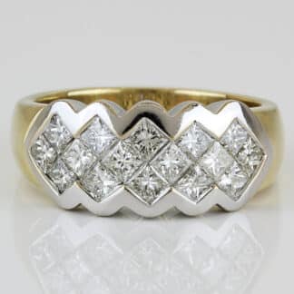 18 Karat Two-Tone Gold Princess Diamond Geometric Zig Zag Band Ring