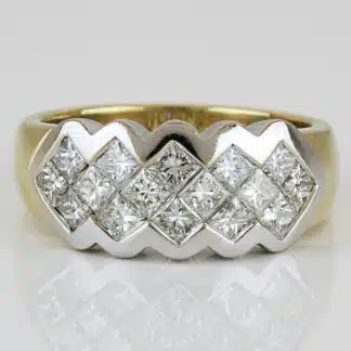 18 Karat Two-Tone Gold Princess Diamond Geometric Zig Zag Band Ring