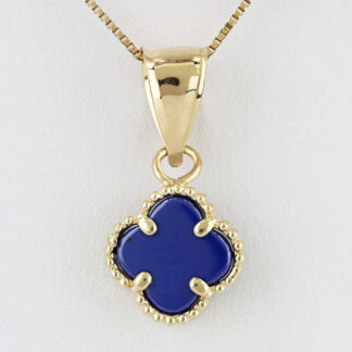 14k Yellow Gold Lapis Lazuli Four Leaf Clover Flower Pendant Charm