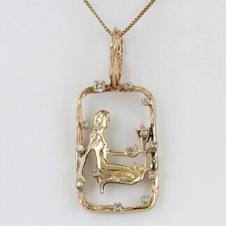 14K Yellow Gold Diamond Virgo Portrait Zodiac Pendant