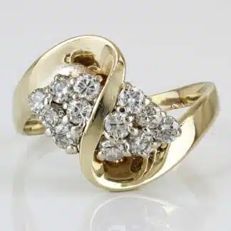 14K Yellow Gold Diamond Swirl Cocktail Statement Ring