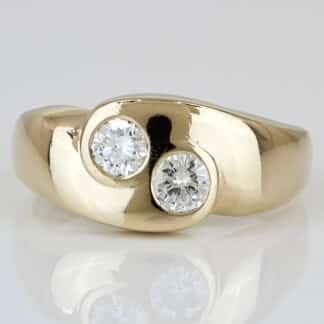 14k Yellow Gold 1 Carat Natural Two-Diamond Bypass Swirl Ring