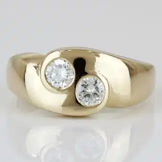 14k Yellow Gold 1 Carat Natural Two-Diamond Bypass Swirl Ring